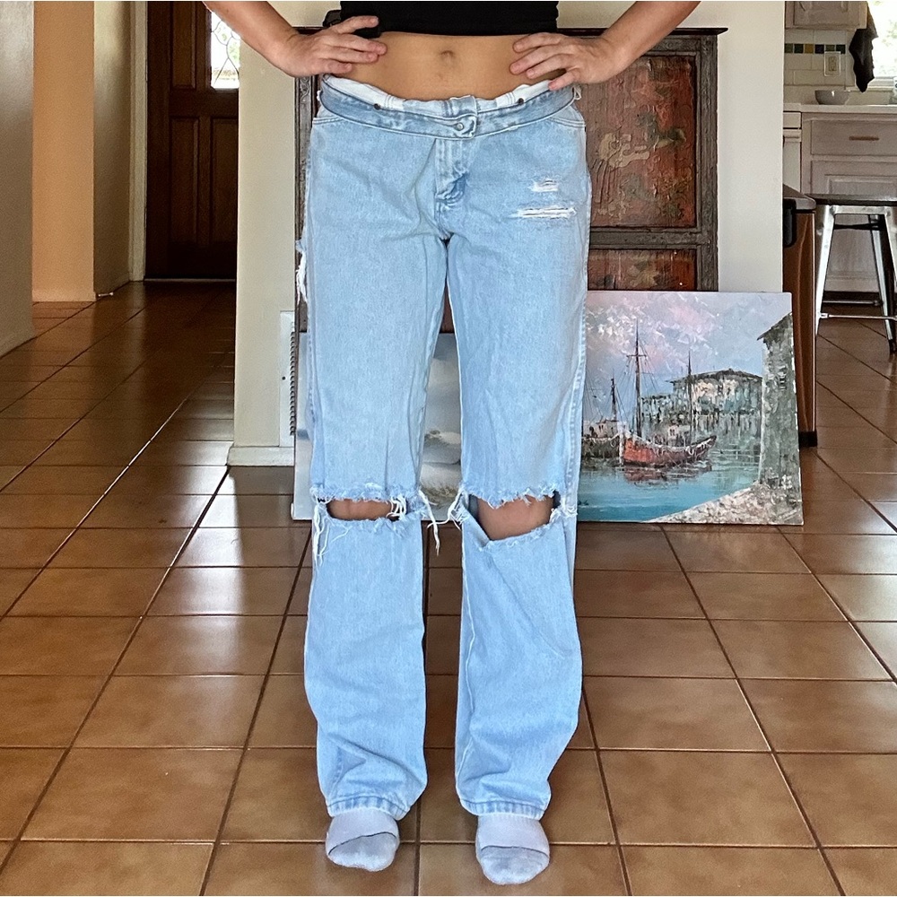 Wrangler Blue Boyfriend Jeans Relaxed Fit Distressed